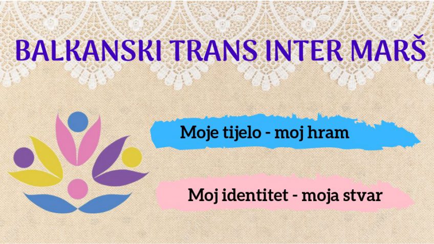 Banner featuring the text 'Balkan Trans Inter March. My body - my temple. My identity - my thing'