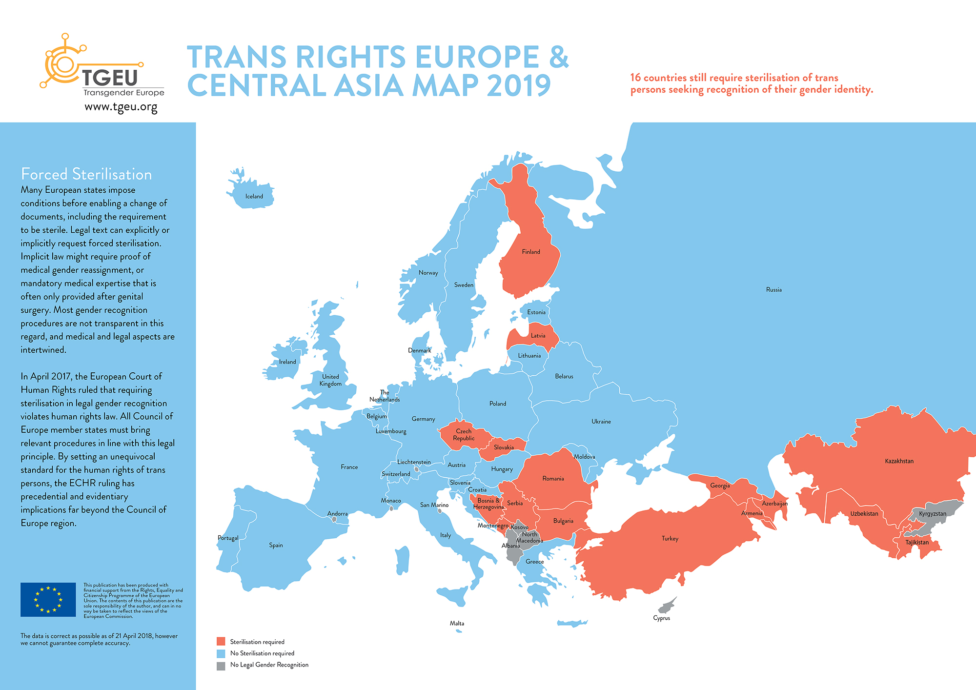 Trans Rights Europe & Central Asia Map - Forced Sterilisation