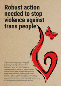'Robust Action Needed To Stop Violence Against Trans People' briefing's cover, featuring a stylized candle flame with a butterfly flying away