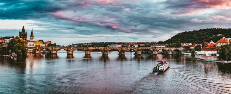 boat sailing on the Vltava river, Prague
